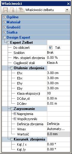 Hipotezy lokalne Właściwości projektowe żelbetowych elementów powierzchniowych Aby uwzględnić element przy obliczeniach wymiarujących, opcja "Do obliczeń" musi być aktywna.