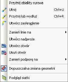 Menu Utwórz Zawiera polecenia tworzenia elementów oraz obciążeń.