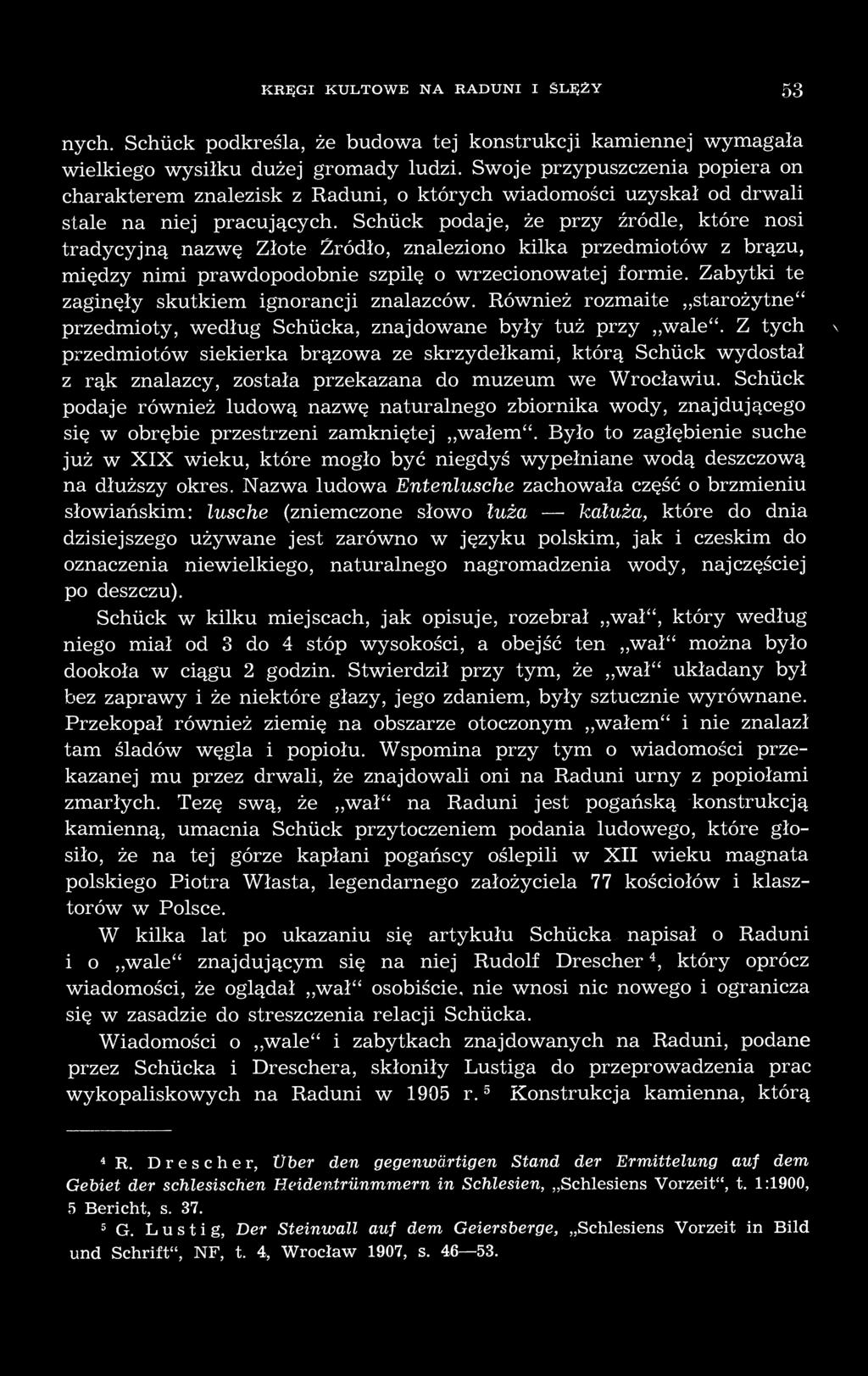 Schück podaje, że przy źródle, które nosi tradycyjną nazwę Złote Źródło, znaleziono kilka przedmiotów z brązu, między nimi prawdopodobnie szpilę o wrzecionowatej formie.