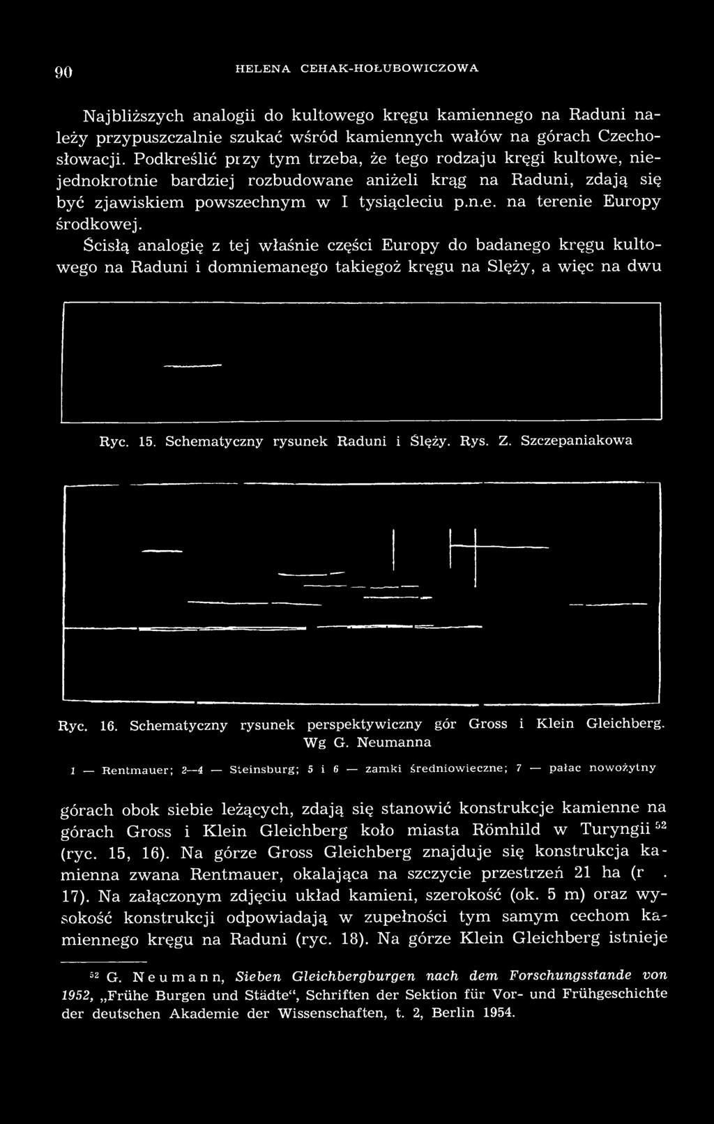 Ścisłą analogię z tej właśnie części Europy do badanego kręgu kultowego na Raduni i domniemanego takiegoż kręgu na Ślęży, a więc na dwu Ryc. 15. Schematyczny rysunek Raduni i Ślęży. Rys. Z.