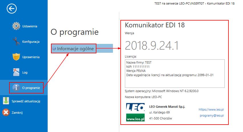 5.5 O programie W tym miejscu znajdują się informacje o zainstalowanej wersji programu i jego producencie.