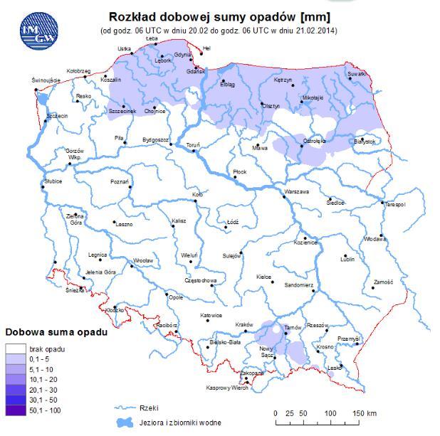 Dobowa suma opadów Ostrzeżenia hydrologiczne BRAK Tabela pogotowia/alarmu przeciwpowodziowego na terenie woj.