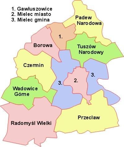 Rysunek 2. Położenie gminy Mielec na tle powiatu mieleckiego. Źródło: Katalog stron OSP.
