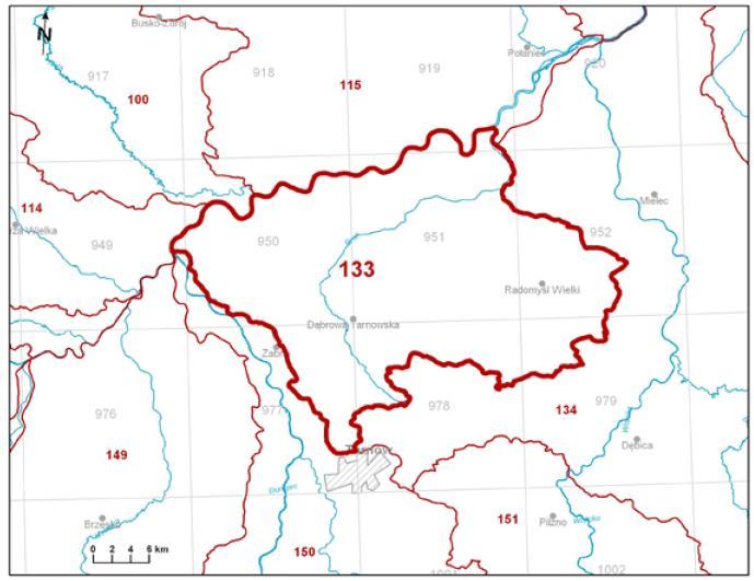 Rysunek 6. Lokalizacja JCWPd nr 133. Źródło: Państwowa Służba Hydrogeologiczna. Tabela 11. Wynikowe JCWPd nr 134.