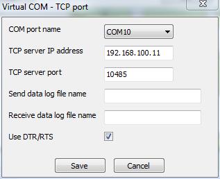 address wpisujemy IP konwertera ustawione w programie SIMULand, TCP server port wpisujemy 10485.