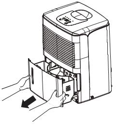PRZED KORZYSTANIEM Z URZĄDZENIA Przed korzystaniem z urządzenia należy wykonać następujące: 1. Chwyć pojemnik na wodę po obu stronach i wyciągnij go, jak pokazano na rysunku poniżej. 2.