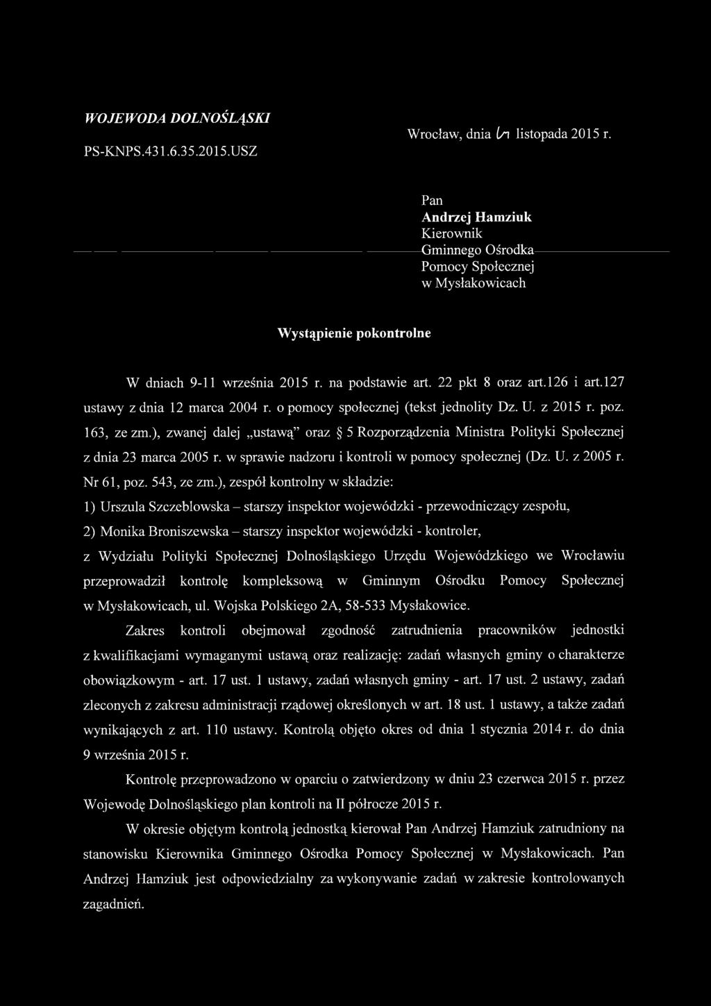 127 ustawy z dnia 12 marca 2004 r. o pomocy społecznej (tekst jednolity Dz. U. z 2015 r. poz. 163, ze zm.