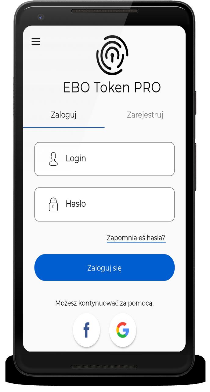2 Pierwsze logowanie do aplikacji EBO Token PRO Po rejestracji należy przejść do przycisku Zaloguj i wpisać ustalony przy