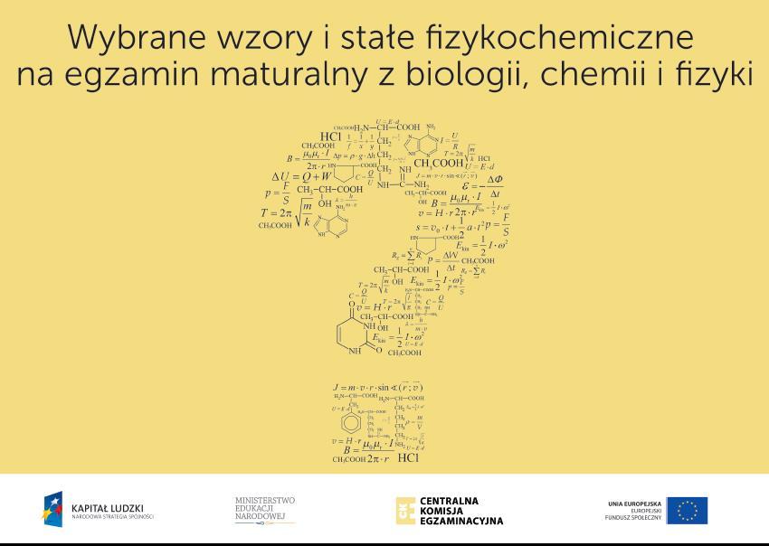 wzory i stałe fizykochemiczne na egzamin maturalny z biologii, chemii i fizyki (skan okładki poniżej). Publikacje zapewnia zdającym szkoła.