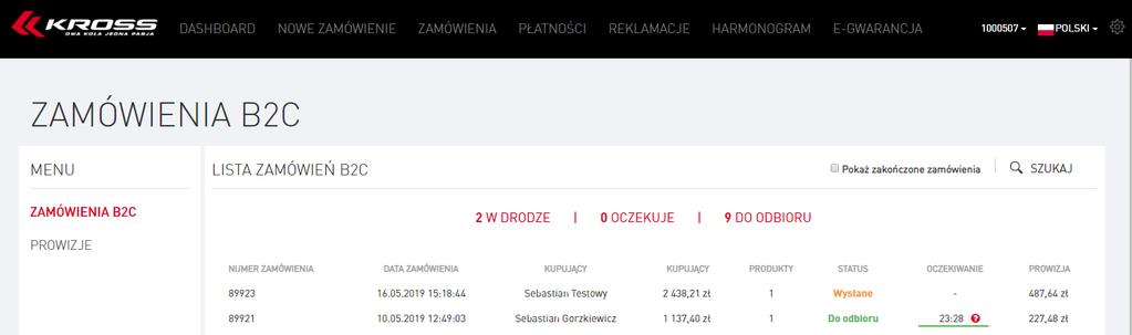 Krok 2 widok zamówień w panelu Wysłane zamówienie z