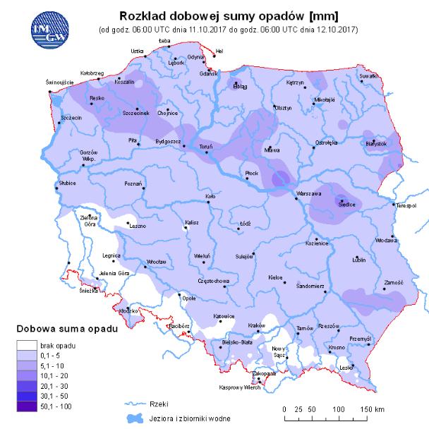 Rozkład dobowej sumy opadów Prognoza