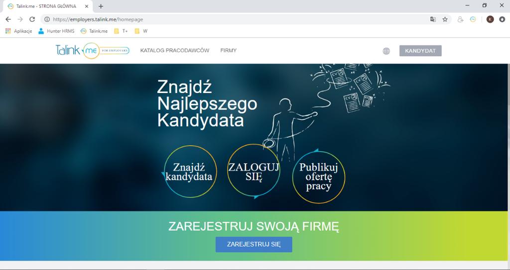 Aby zarejstrować profil firmowy należy przejść na stronę: https://employers.talink.