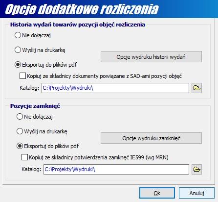 Po zamknięciu okna wydruku wyświetlone zostaje okno z opcjami dodatkowymi (rys. 6). Rys.6. Opcje dodatkowe rozliczenia.