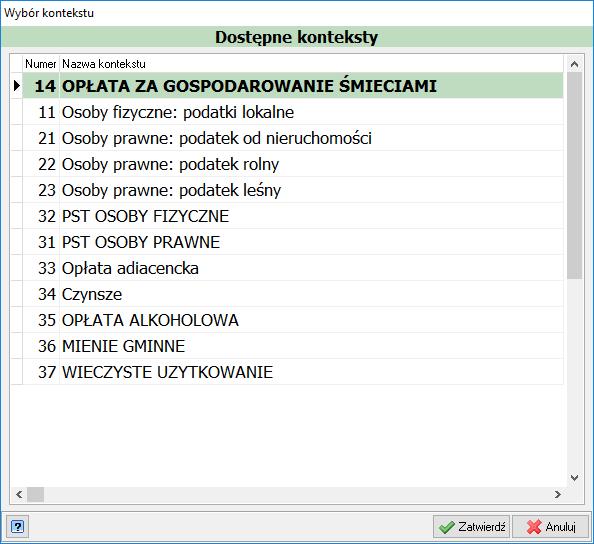 Rys.7 Okno aktu normatywnego Pola kontekst i paragraf należy uzupełnić następująco: a) dla kontekstu osoby fizyczne: podatki lokalne Pole kontekst(15): 11 Pole paragraf(16) : o Dla podatku od