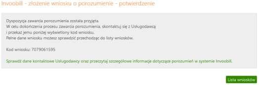 Poprawnie wypełniony wniosek zostanie umieszczony na liście wniosków.