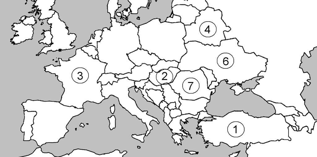 Nazwa państwa Numer na mapie Francja 3 B. Państwo, które nie należy do Rady Europy. Białoruś 4 C. Państwo, które należy do Unii Europejskiej i jednocześnie jest członkiem Rady Nordyckiej.