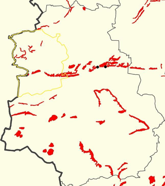 Ryc. 5. Lokalizacja obszarów predysponowanych do występowania ruchów masowych na terenie powiatu nakielskiego z uwzględnieniem położenia Gminy Sadki Źródło: opracowanie własne na podkładzie geoportal.