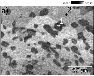 Obserwacje przy użyciu mikroskopu SEM ujawniły dwa rodzaje wydzieleń, które dzielą strefę graniczną na dwa różne obszary. Pierwsze z nich są to drobne, ciemne wydzielenia (rys. 4a).