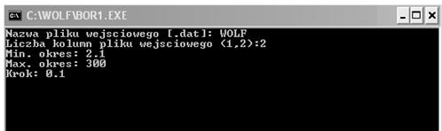Wyznaczanie okresów metodą sinusoid regresji. Instalacja programu Tworzymy Folder o nazwie np. WOLF. Kopiujemy 3 części programu tj. pliki BOR1.EXE (24,2 kb), BOR2.EXE (22,4 kb), BOR3.