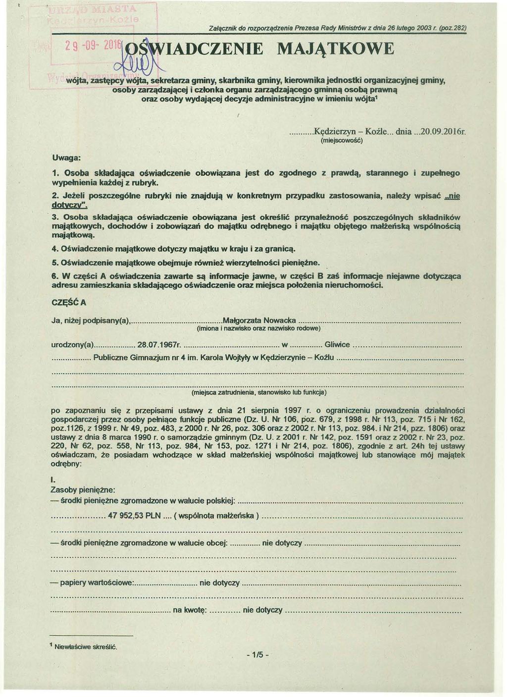 Załącznik do tozpolządzenia Prezesa Rady Minislrrlw z dnia 26 lutego 2003,. (poz.