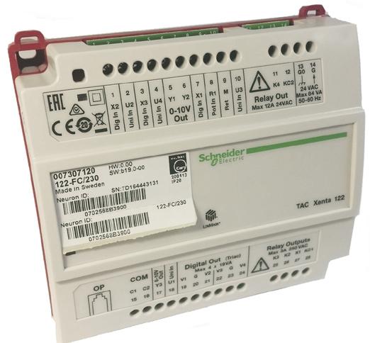 TAC Vista TAC Xenta 122-FC Programowalny sterownik dla klimakonwektorów TAC Xenta 122-FC jest sterownikiem programowalnym, przeznaczonym do regulacji w układach dwu- lub czterorurowych, z opcjonalną