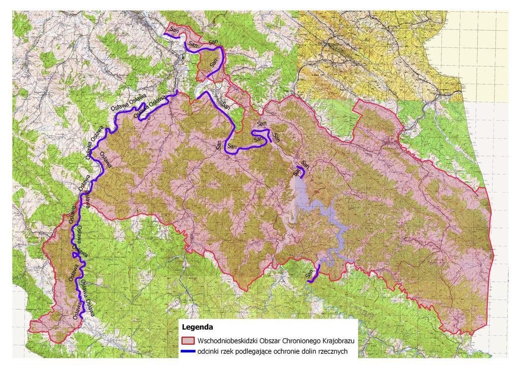 ZAŁĄCZNIK NR 1b MAPA POGLĄDOWA USYTUOWANIA POŁUDNIOWEJ CZĘŚCI WSCHODNIOBESKIDZKIEGO OBSZARU CHRONIONEGO KRAJOBRAZU Mapa topograficzna w skali 1: 50 000 oraz plik wektorowy w formacie ESRI