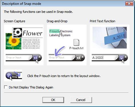 Jak korzystać z aplikacji P-touch Editor Tryb Snap Ten tryb pozwala przechwycić fragment ekranu lub cały ekran komputera, wydrukować go jako obraz i zapisać do wykorzystania w przyszłości.