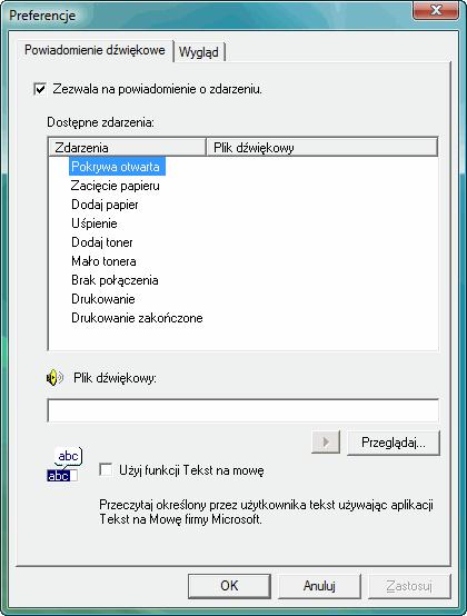 Ustawienia programu Status Monitor Opcja Preferencje umożliwia konfigurację programu Status Monitor. Program Status Monitor zawiera dwie zakładki do konfiguracji ustawień.