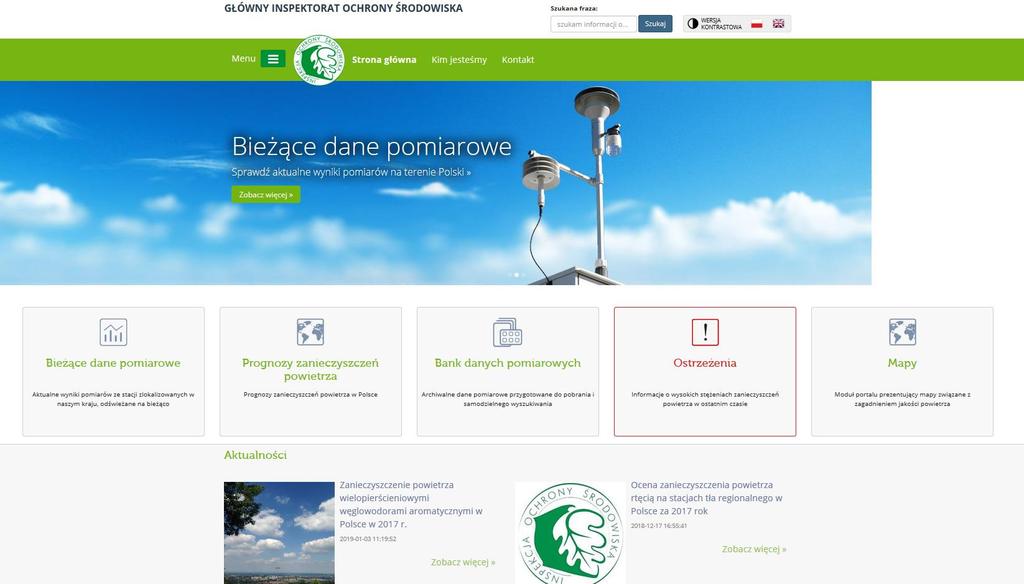 Portal internetowy Jakość Powietrza GIOŚ kompleksowe