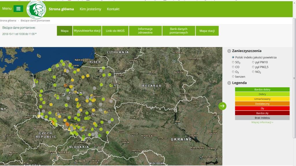 Aktualna jakość powietrza Polski Indeks Jakości Powietrza Na stronach
