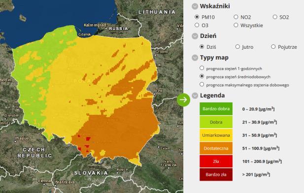 zanieczyszczenia powietrza dla Polski.
