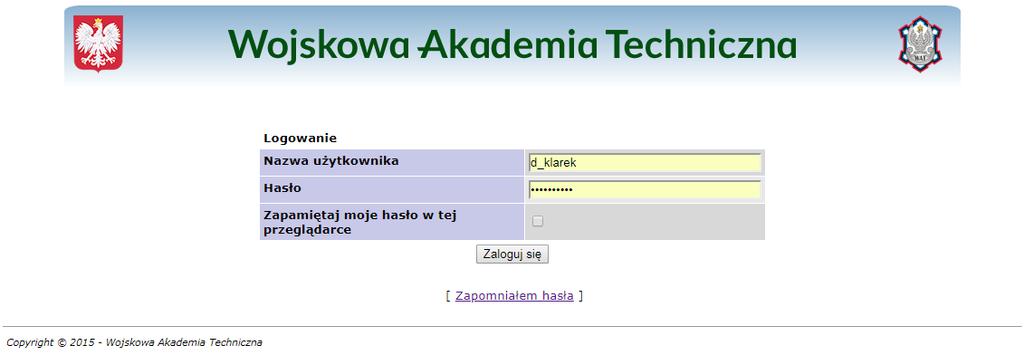 Rejestrowanie i monitorowanie obsługi zgłoszeo w systemie - Rysunek 3. Formularz do logowania.