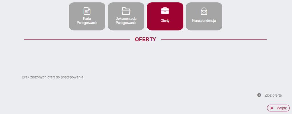 5.3 Oferty. W zakładce Oferty Wykonawca ma możliwość złożenia oferty. Aby to zrobić należy kliknąć na przycisk rogu strony aplikacji., który znajduje się w prawym dolnym 5.3.1.