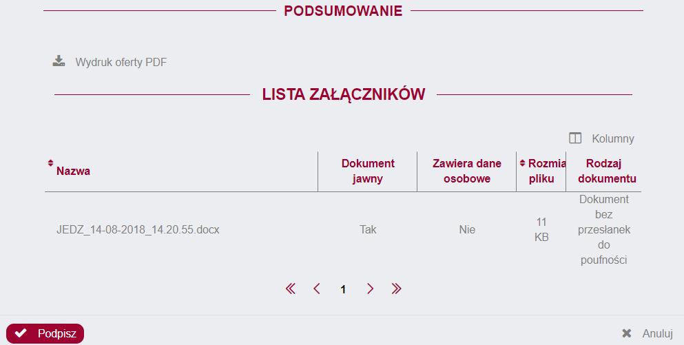 Po kliknięciu przycisku, uruchomi się aplikacja Szafir, która pozwoli nam podpisać kwalifikowanym podpisem czynność wysłania oferty analogicznie jak w przypadku podpisywania czynności rejestracji