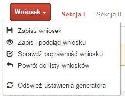 Klikając w przycisk możesz skorzystać z różnych funkcjonalności: zapisać wniosek o dofinansowanie EFRR/EFS na liście wniosków.