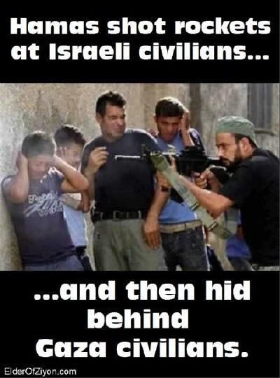 Hamas ostrzeliwał rakietami cywilną ludność Izraela i ukrywał się za plecami cywilnej ludności w Gazie. Pewnie nieprawda.