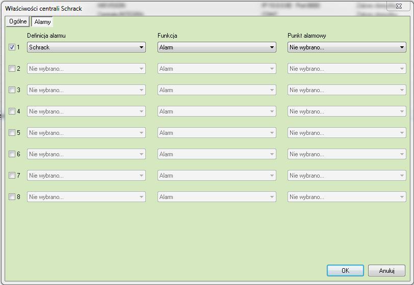 5.2. Zakładka Alarmy W tej zakładce można przypisać do 8 alarmów oraz przypisać im różne punkty alarmowe. Funkcje alarmowe dostępne dla Integracji: Alarm. 6. Elementy systemu Schrack BMZ Integral 6.1.