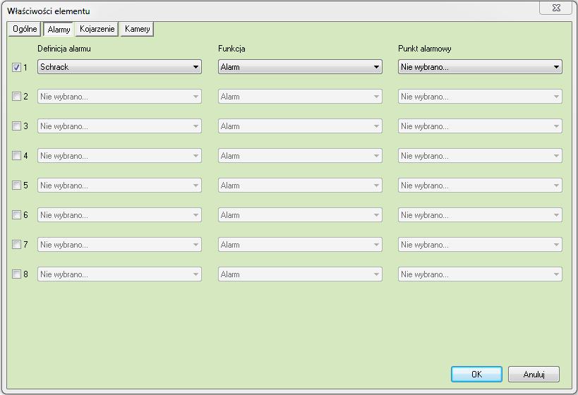 6.2.2.2. Alarmy Można załączyć do 8 alarmów i przypisać różne funkcje oraz punkty alarmowe.