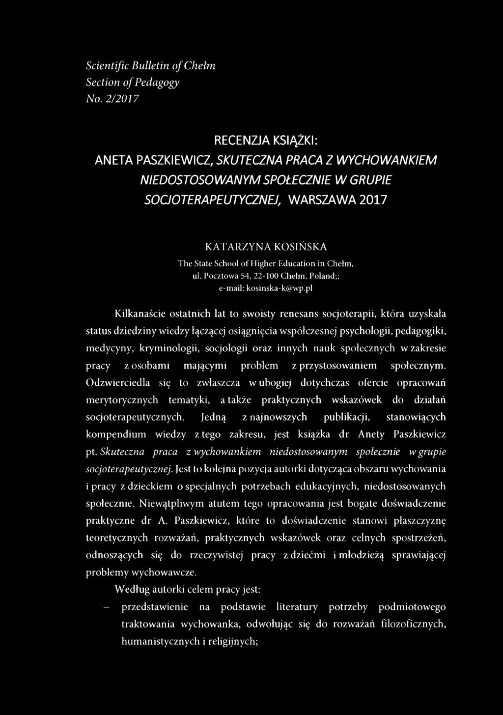 Scientific Bulletin of Chełm Section of Pedagogy No.