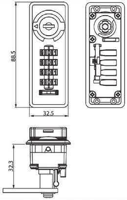 Dodatkowe 4-cyfry publiczna lub prywatna 0,8-,2/20 mm 6-8 mm pionowy, prawy L-45 mm wymienny cylinder posiada indykator zerowanie przy otarciu i zamknięciu Czarny prawy