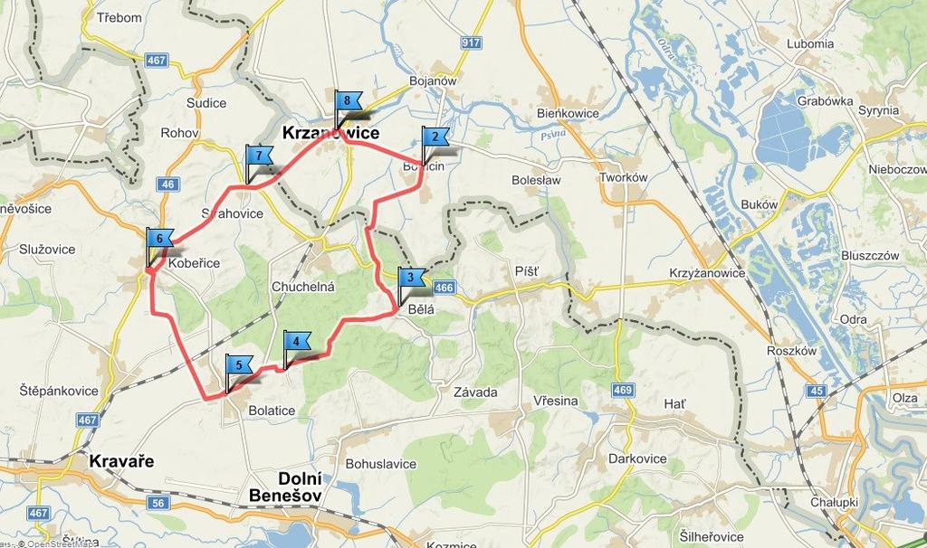 ARKUSZ DO TRASY NR 2 3 Krzanowice Borucin Bělá Borová Bolatice Kobeřice Strahovice Krzanowice długość trasy : 27,4 km Délka trasy: 27,4 km