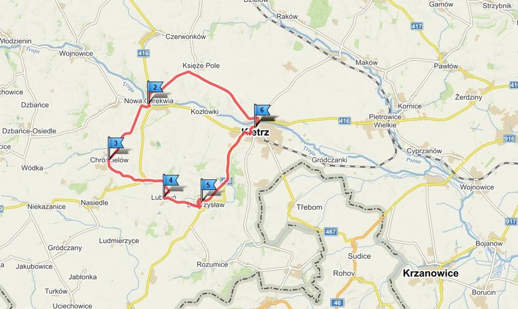 7 ARKUSZ DO TRASY NR 4 Kietrz Nowa Cerekwia Chróścielów Lubotyń Dzierżysław Kietrz Długość trasy: 23,7 km Délka trasy: 23,7 km