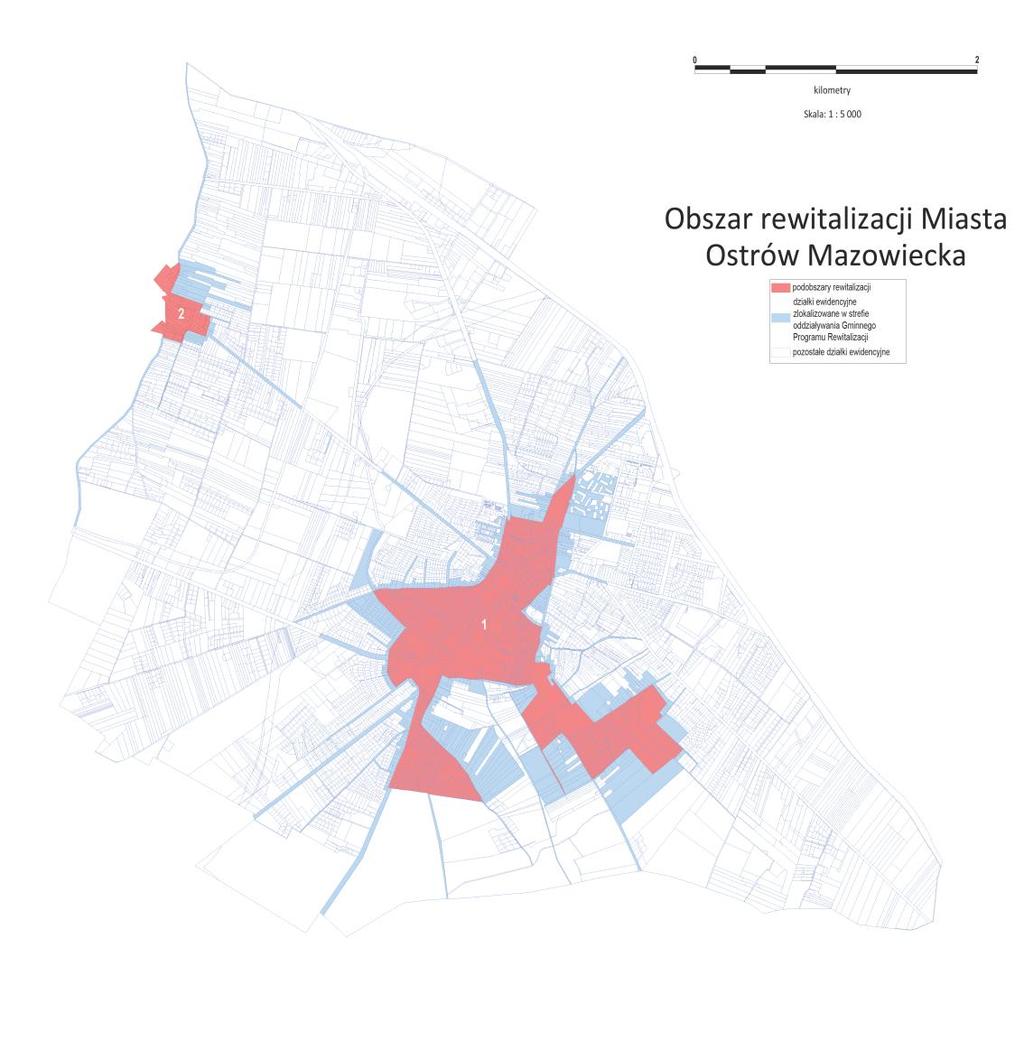 Mapa 3 Obszar rewitalizacji miasta Ostrów Mazowiecka (opracowanie własne) 