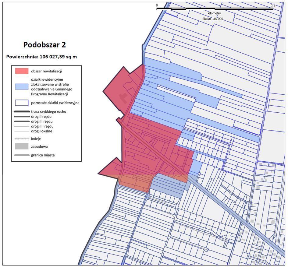 Mapa 5 Podobszar rewitalizacji nr 2 miasta Ostrów Mazowiecka (opracowanie własne). 3.