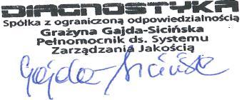 Strona 2 z 2 P/LAB/70 -F2 Lista badań prowadzonych w ramach zakresu elastycznego Wersja: I Data wydania: 2018-03-23 Nazwa i adres Medyczne Laboratorium DIAGNOSTYKA, ul. Poniatowskiego 26, Siedlce Lp.