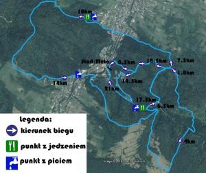 5. Przebieg i opis trasy: Dystans: 21,5km Przewyższenie: +1100m, -1100m kliknij w mapkę aby powiększyć Trasa zaczyna się od natychmiastowego ostrego podbiegu na Zamczyska.
