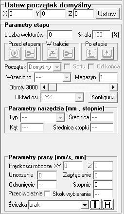 4.6. Ustawienia parametrów obróbki W lewej dolnej części okna programu znajdują się parametry obróbki dla pojedynczego etapu, którego numer wyświetlony jest w polu Numer etapu w polu Średnica