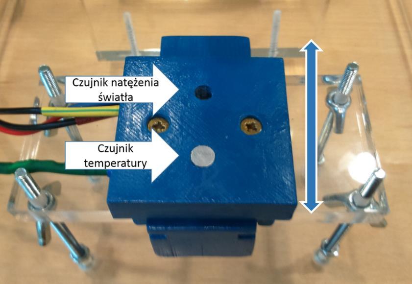 Schemat podstawki z czujnikami temperatury i natężenia światła.