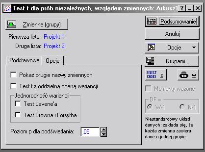 WAŻNE: jeśli p < α, wtedy wyniki zostaną podświetlone na czerwono, oznacza to, że są one istotne statystycznie, czyli, że