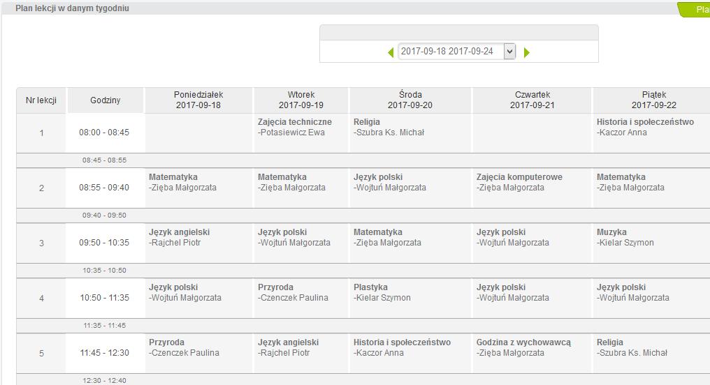 PLAN LEKCJI Kiedy szkoła opublikuje plan lekcji, jest on widoczny również dla Rodziców.